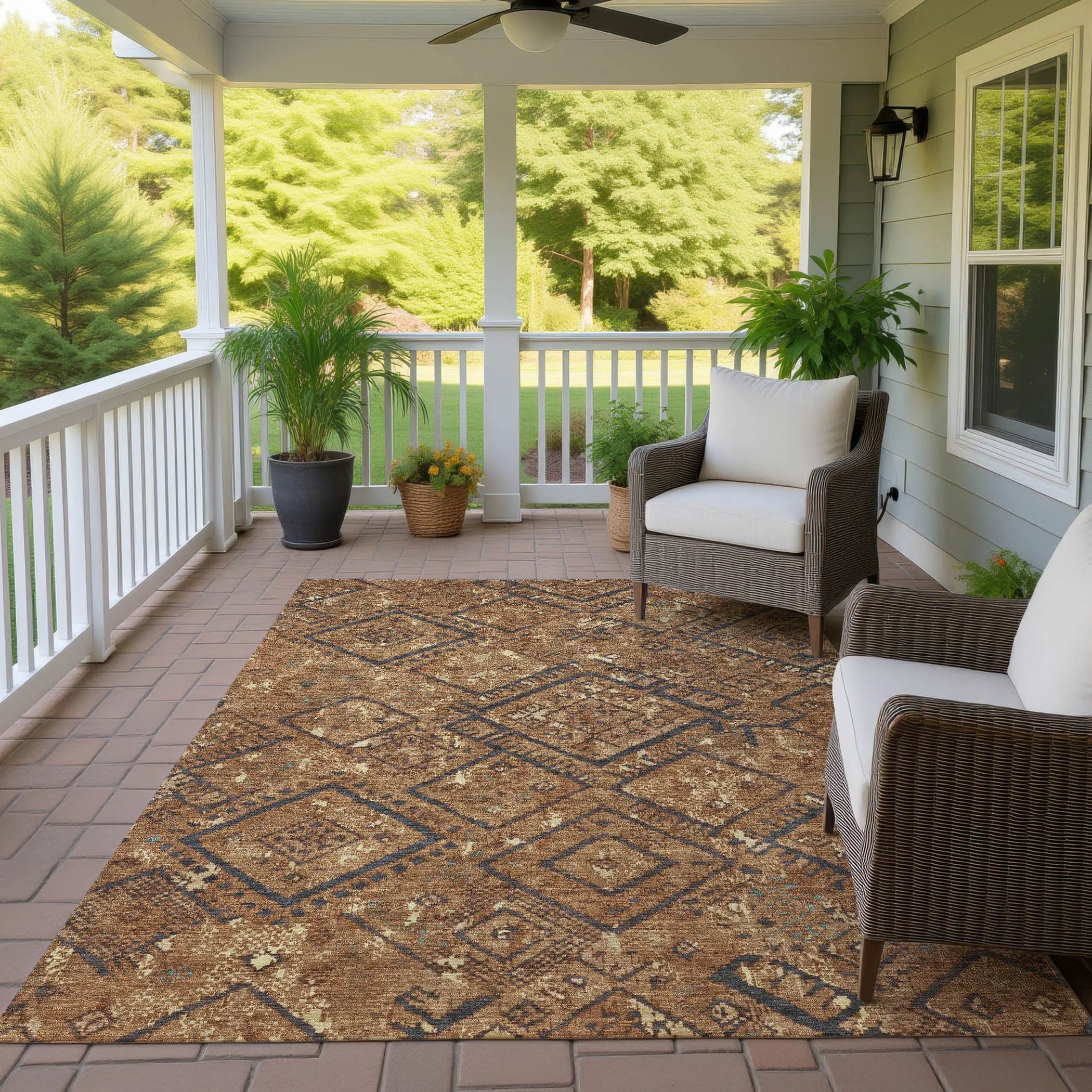 5' X 8' Orange And Gold Geometric Washable Indoor Outdoor Area Rug Homeroots Outdoor