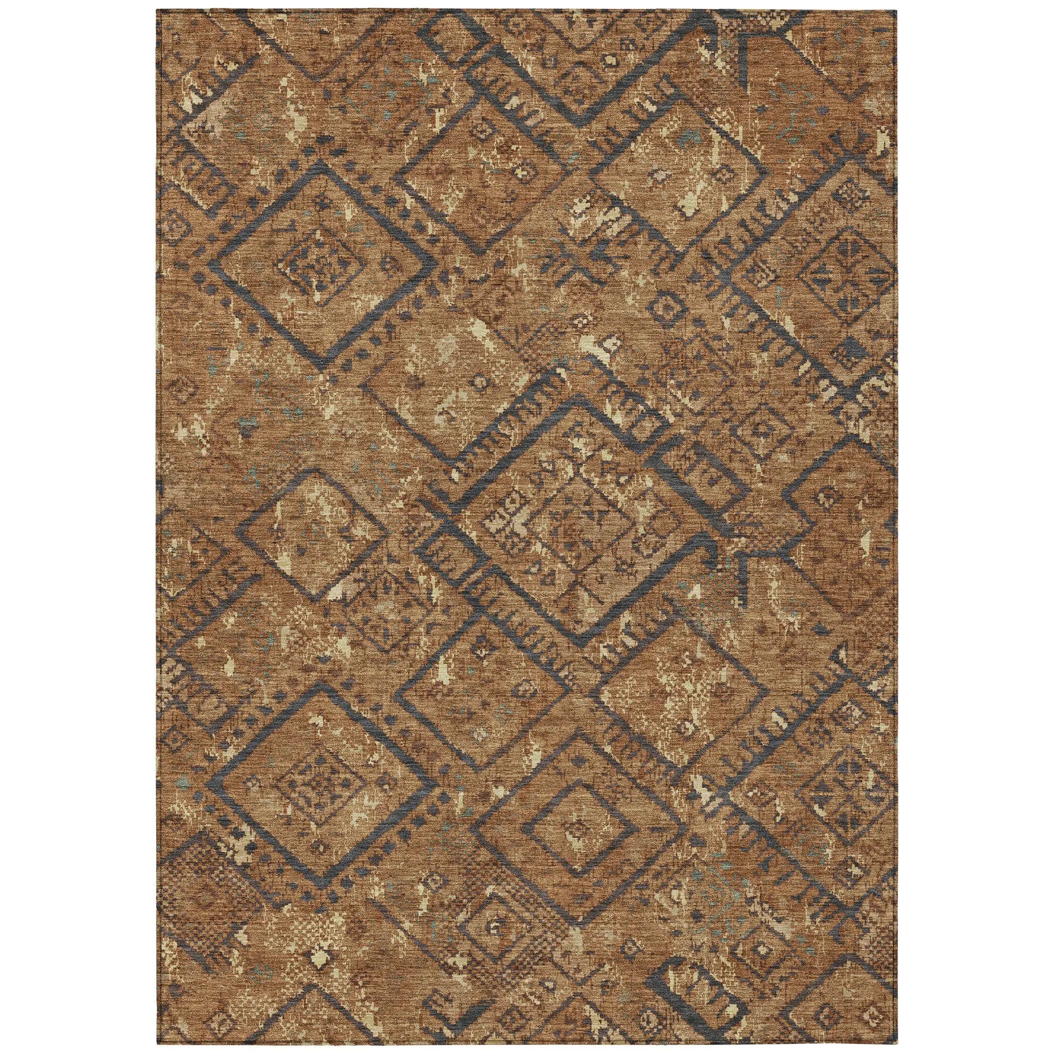 5' X 8' Orange And Gold Geometric Washable Indoor Outdoor Area Rug Homeroots Outdoor