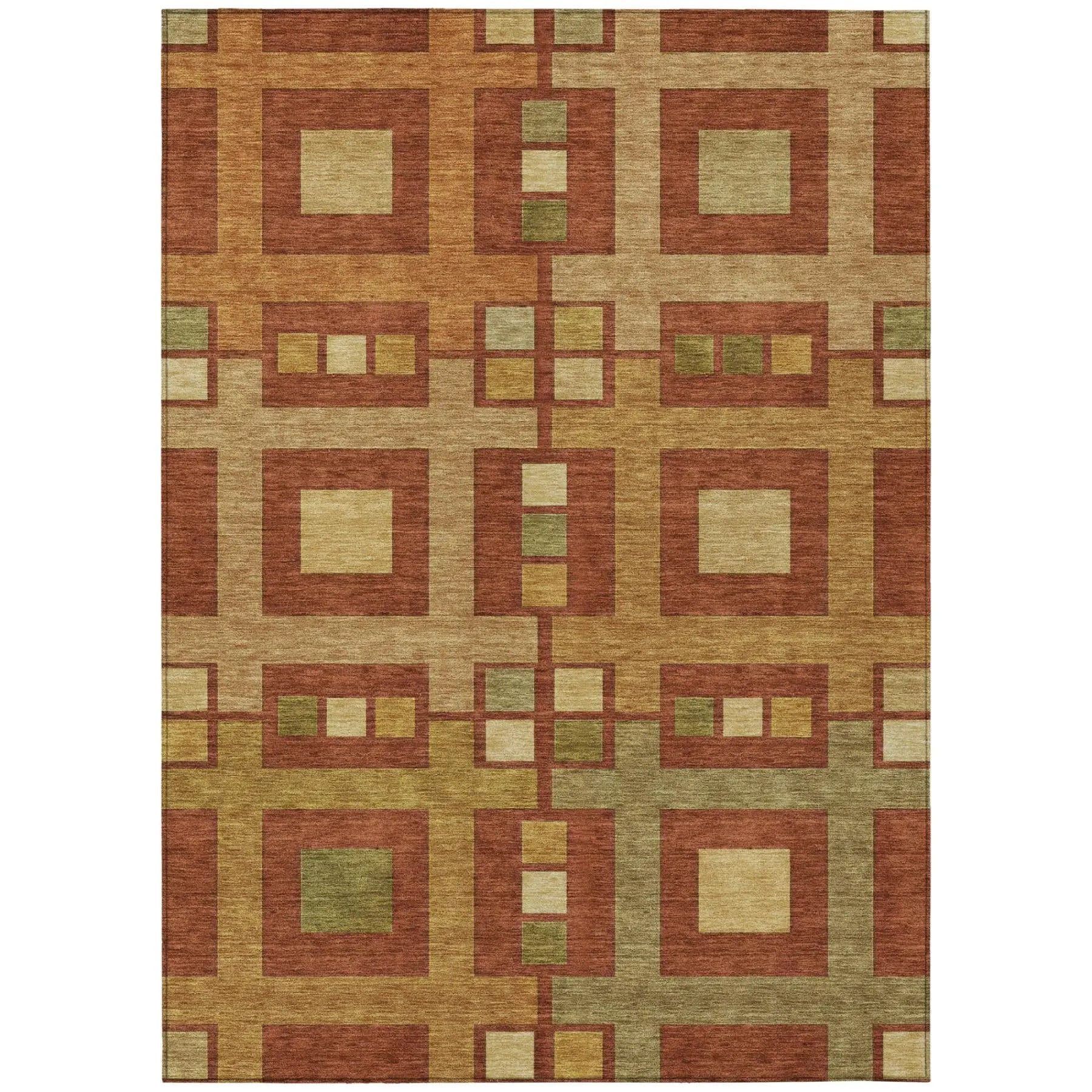 5' X 8' Orange And Gold Geometric Washable Indoor Outdoor Area Rug Homeroots Outdoor
