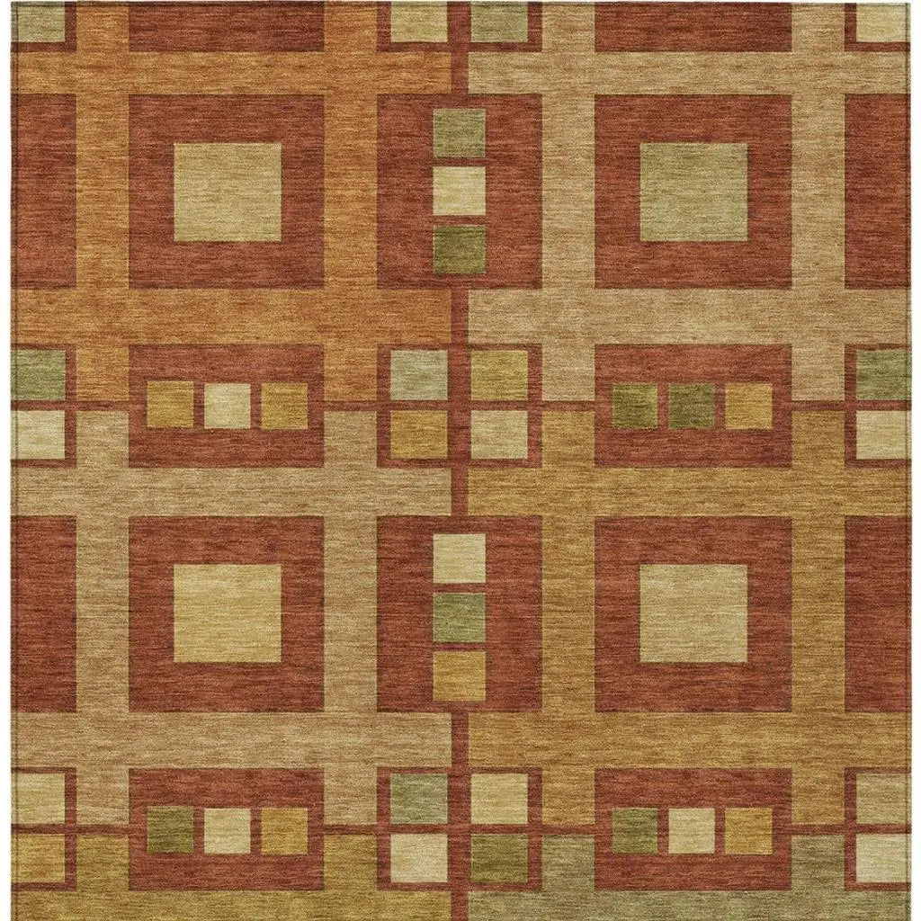 5' X 8' Orange And Gold Geometric Washable Indoor Outdoor Area Rug Homeroots Outdoor