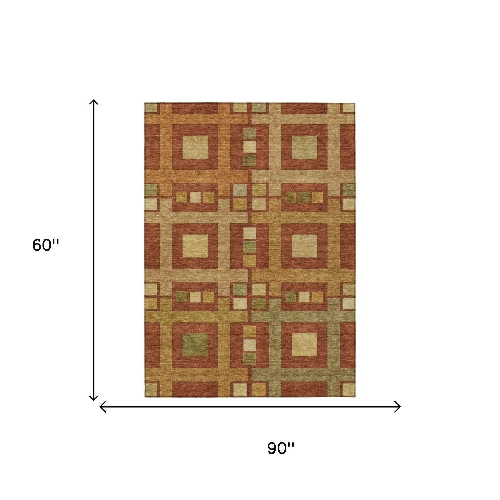 5' X 8' Orange And Gold Geometric Washable Indoor Outdoor Area Rug Homeroots Outdoor