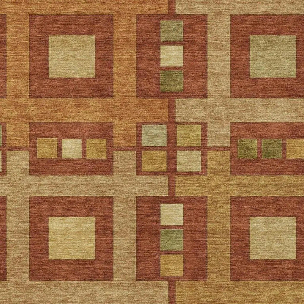 5' X 8' Orange And Gold Geometric Washable Indoor Outdoor Area Rug Homeroots Outdoor