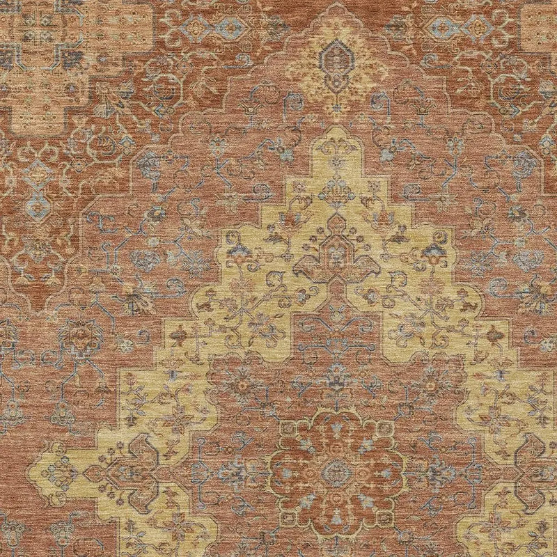 5' X 8' Orange And Gold Medallion Washable Indoor Outdoor Area Rug Homeroots Outdoor