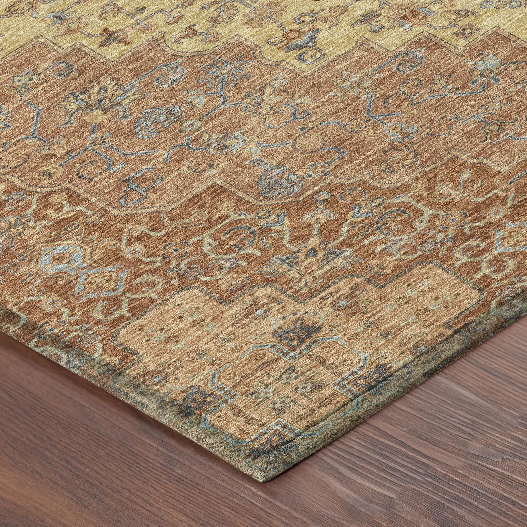 5' X 8' Orange And Gold Medallion Washable Indoor Outdoor Area Rug Homeroots Outdoor