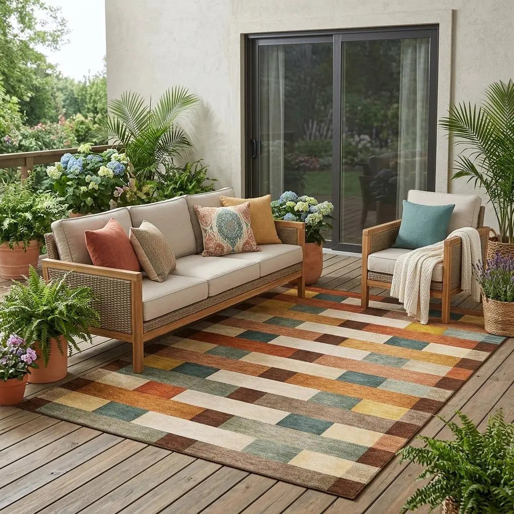5' X 8' Orange And Gold Striped Washable Indoor Outdoor Area Rug Homeroots Outdoor