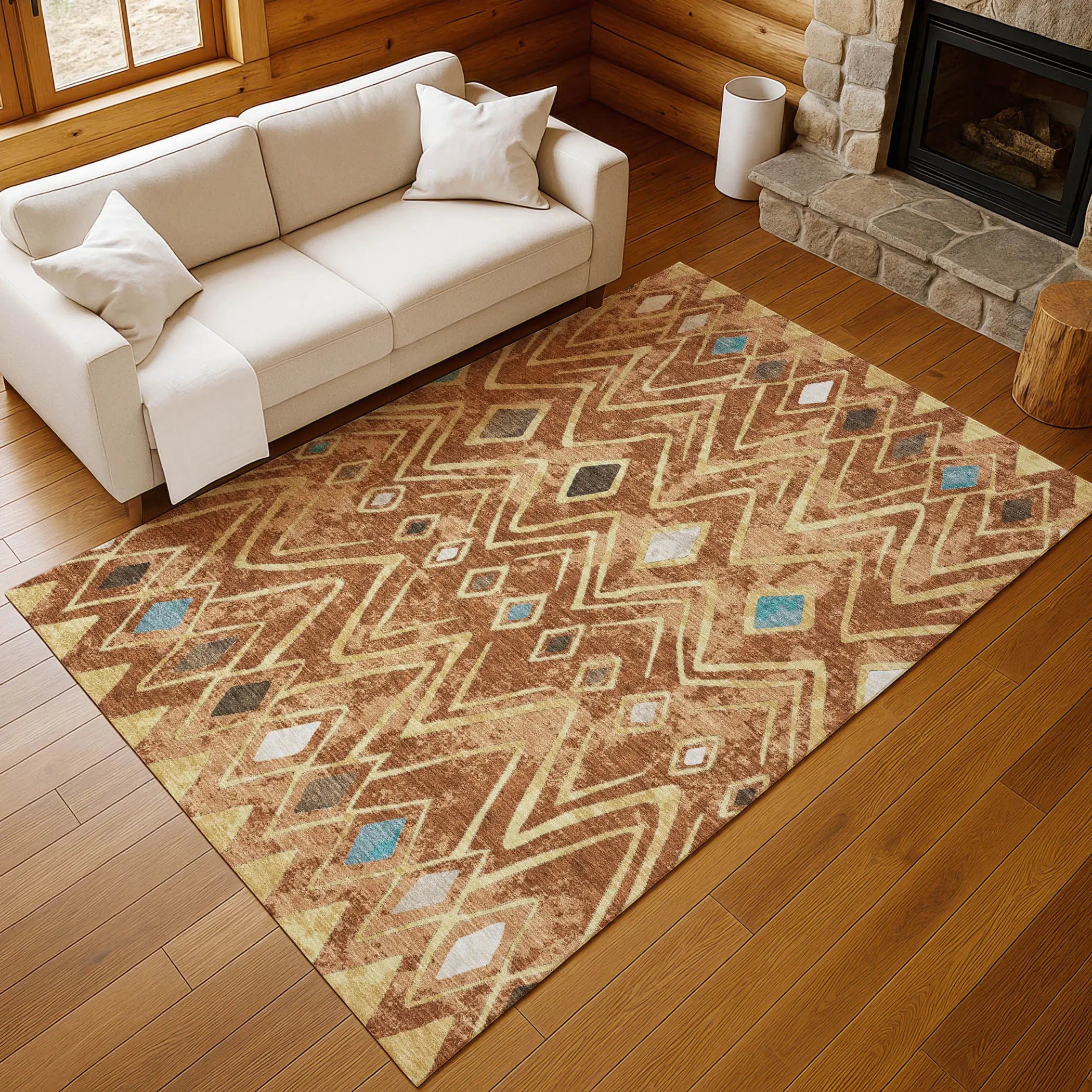 5' X 8' Orange And Graphite Geometric Washable Indoor Outdoor Area Rug Homeroots Outdoor