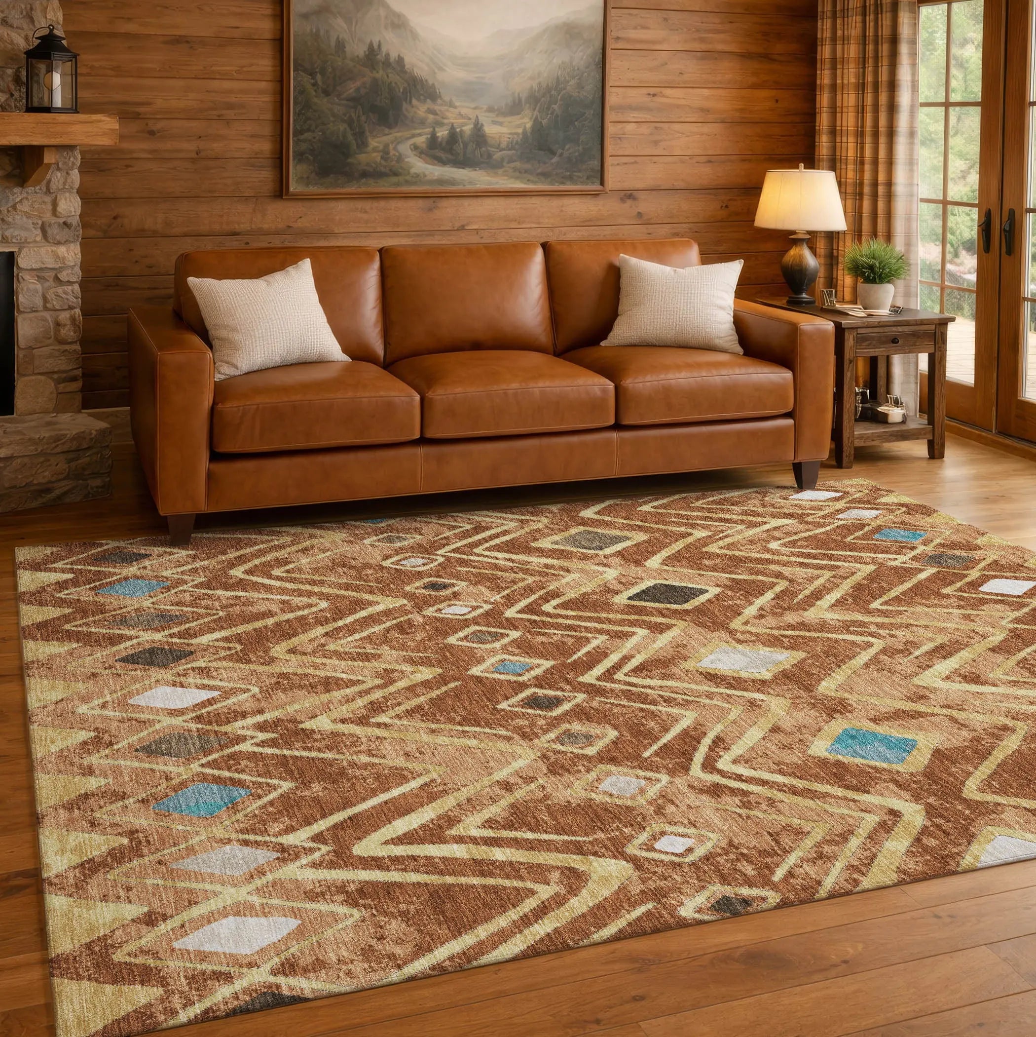 5' X 8' Orange And Graphite Geometric Washable Indoor Outdoor Area Rug Homeroots Outdoor