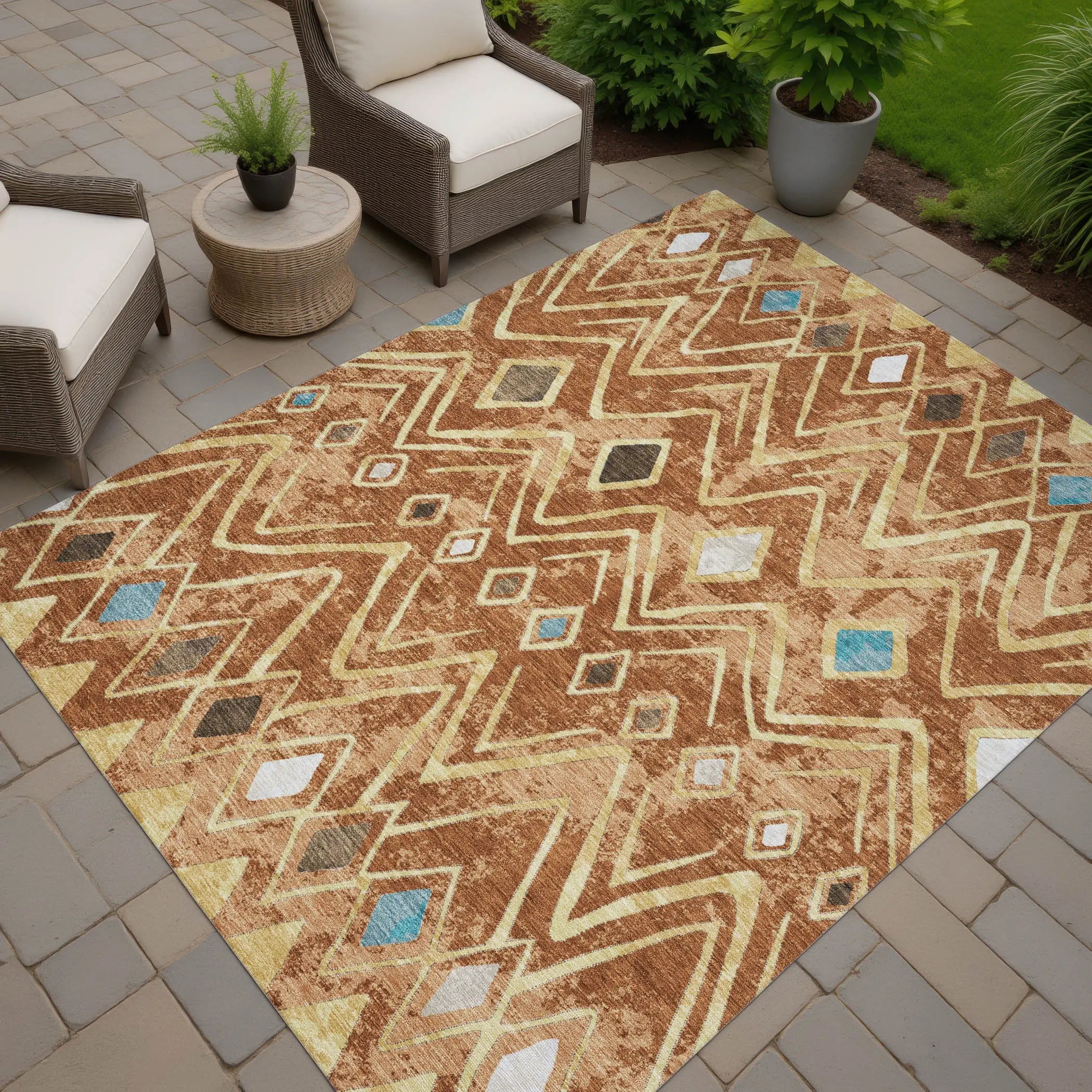 5' X 8' Orange And Graphite Geometric Washable Indoor Outdoor Area Rug Homeroots Outdoor