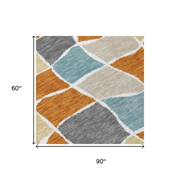 5' X 8' Orange And Graphite Geometric Washable Indoor Outdoor Area Rug Homeroots Outdoor