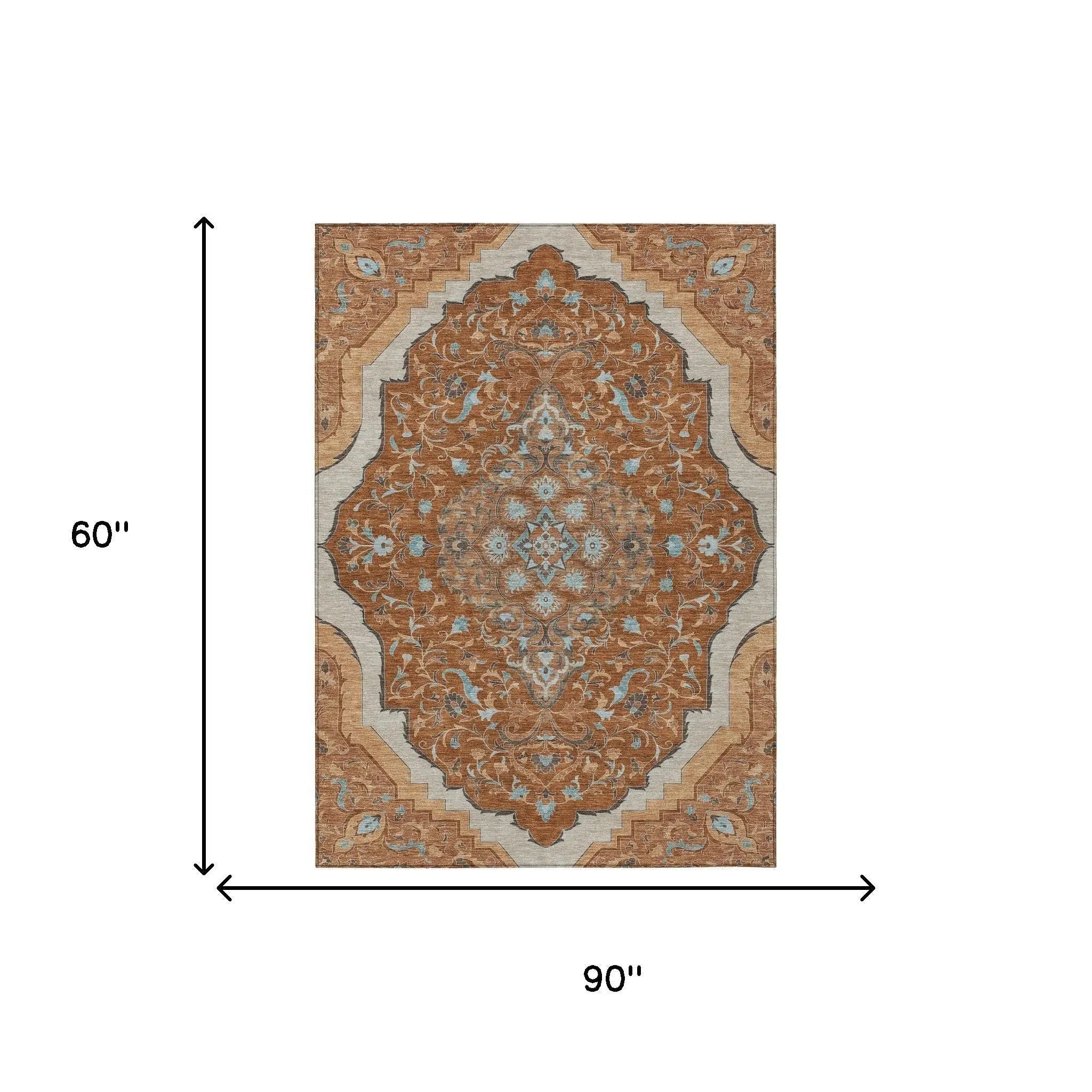 5' X 8' Orange And Graphite Medallion Washable Indoor Outdoor Area Rug Homeroots Outdoor