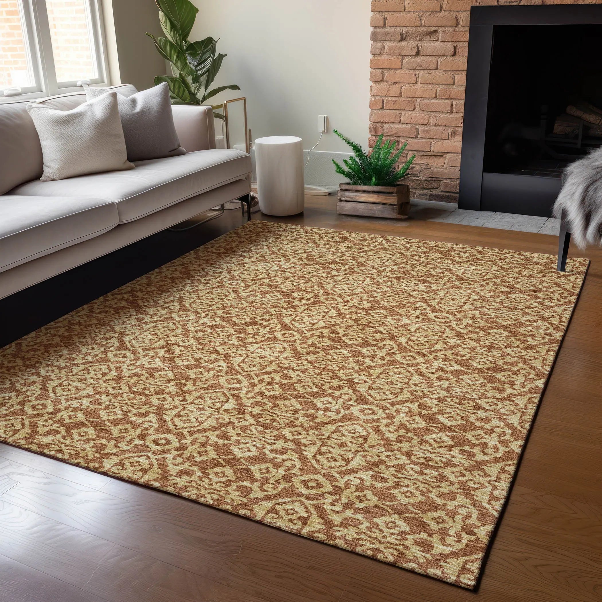 5' X 8' Orange And Graphite Oriental Washable Indoor Outdoor Area Rug Homeroots Outdoor