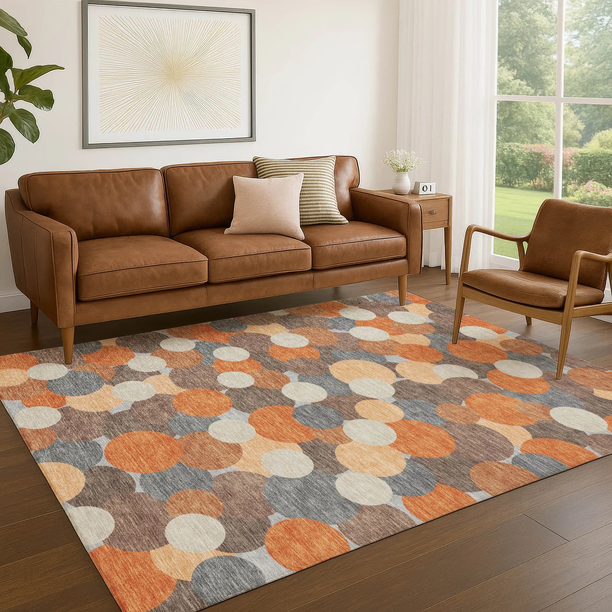 5' X 8' Orange And Gray Geometric Washable Indoor Outdoor Area Rug Homeroots Outdoor
