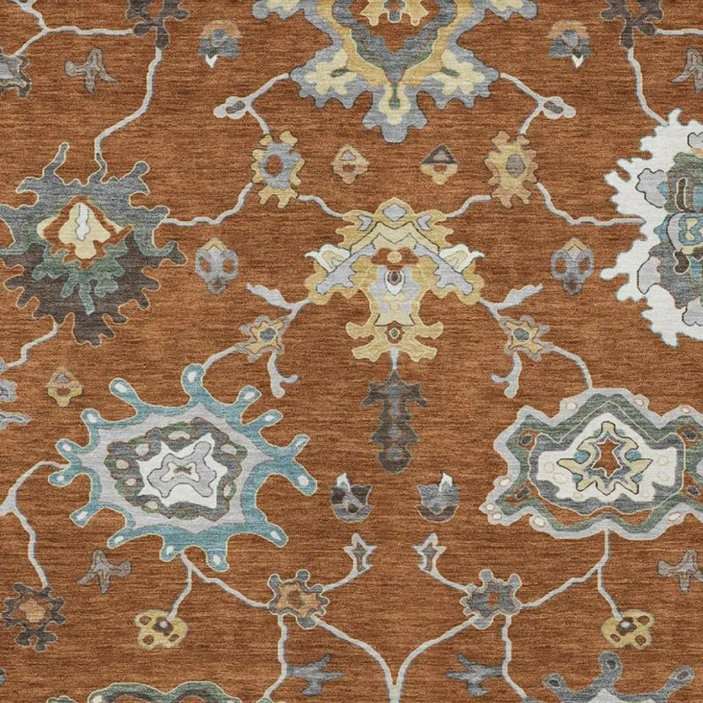 5' X 8' Orange And Gray Oriental Washable Indoor Outdoor Area Rug Homeroots Outdoor