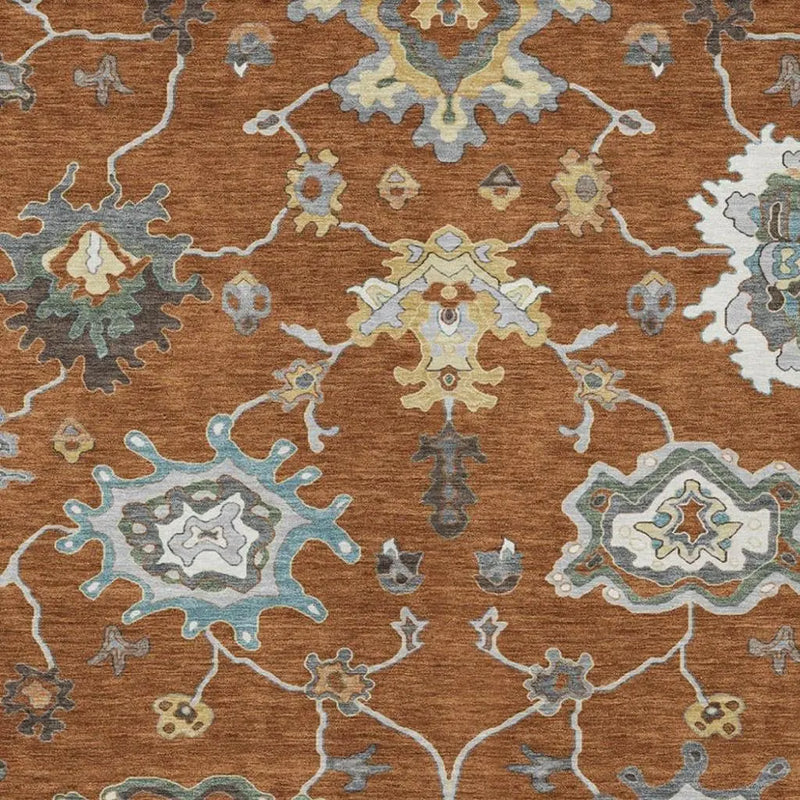5' X 8' Orange And Gray Oriental Washable Indoor Outdoor Area Rug Homeroots Outdoor