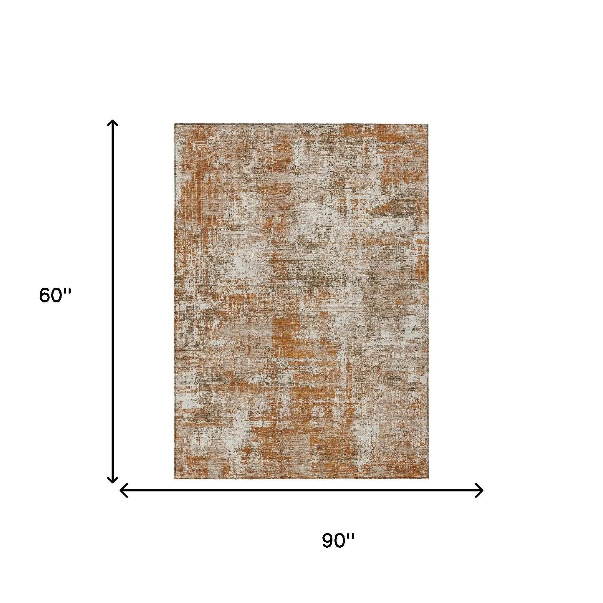 5' X 8' Orange And Green Abstract Washable Indoor Outdoor Area Rug Homeroots Outdoor
