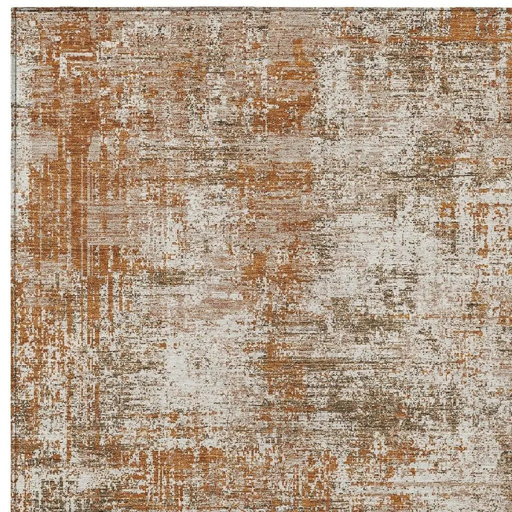 5' X 8' Orange And Green Abstract Washable Indoor Outdoor Area Rug Homeroots Outdoor