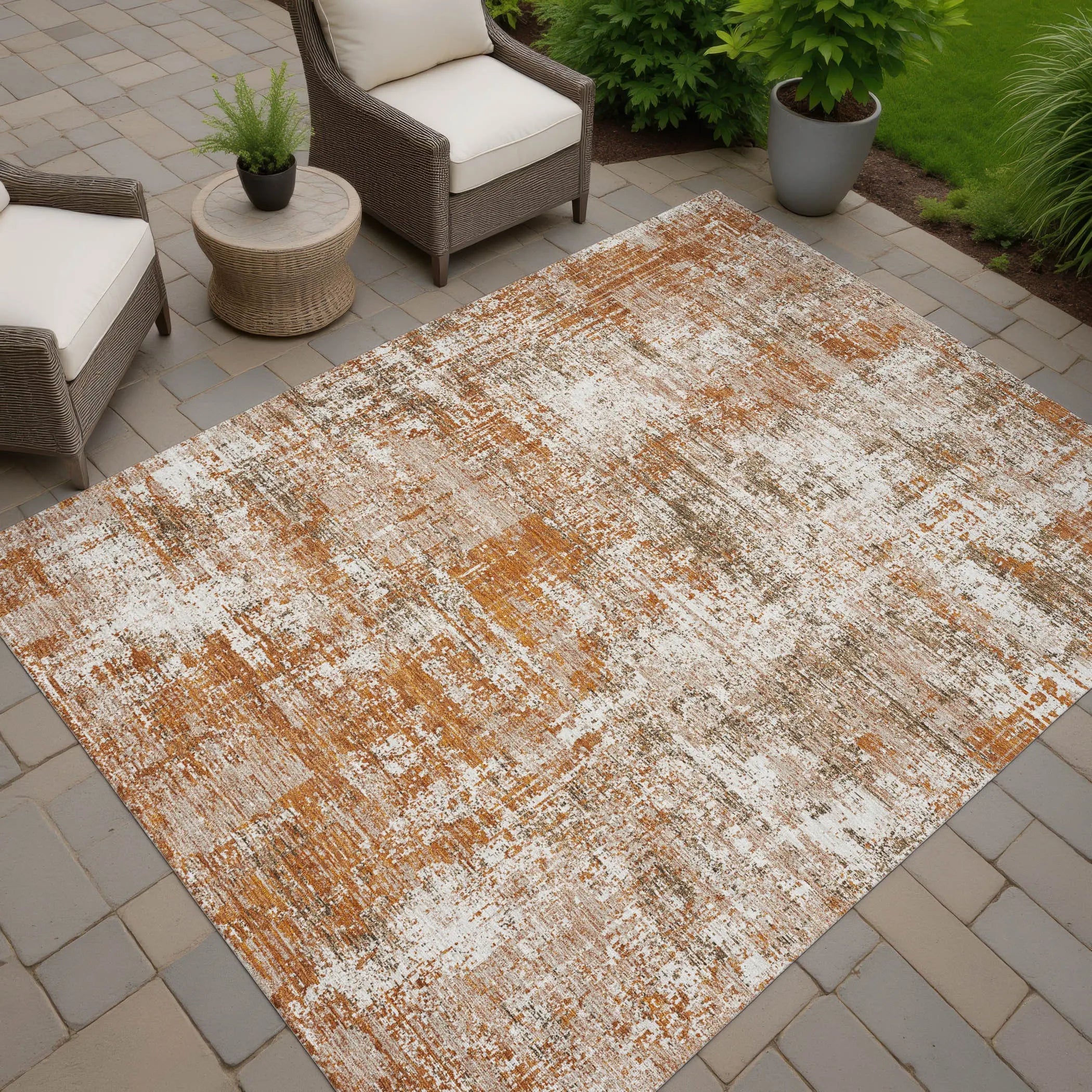 5' X 8' Orange And Green Abstract Washable Indoor Outdoor Area Rug Homeroots Outdoor
