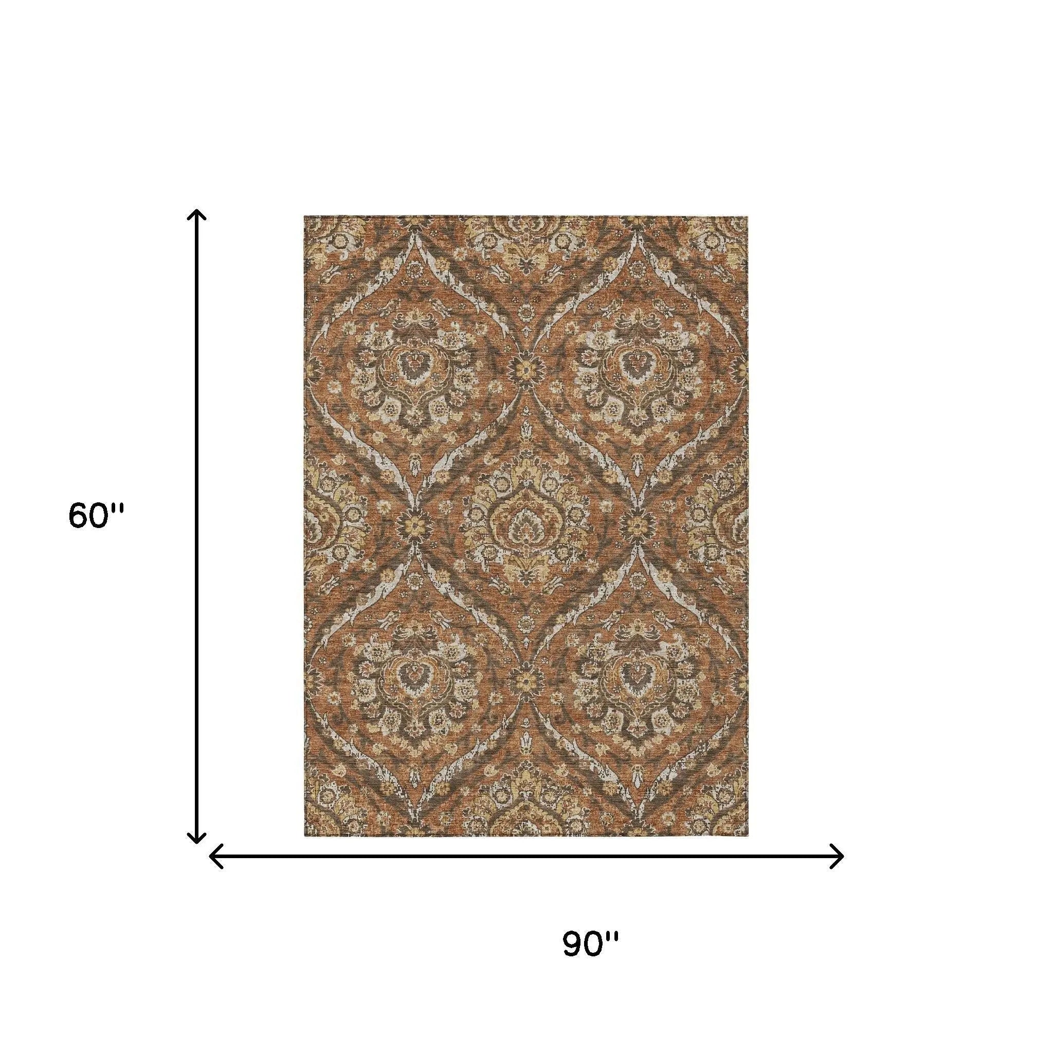 5' X 8' Orange And Green Floral Washable Indoor Outdoor Area Rug Homeroots Outdoor
