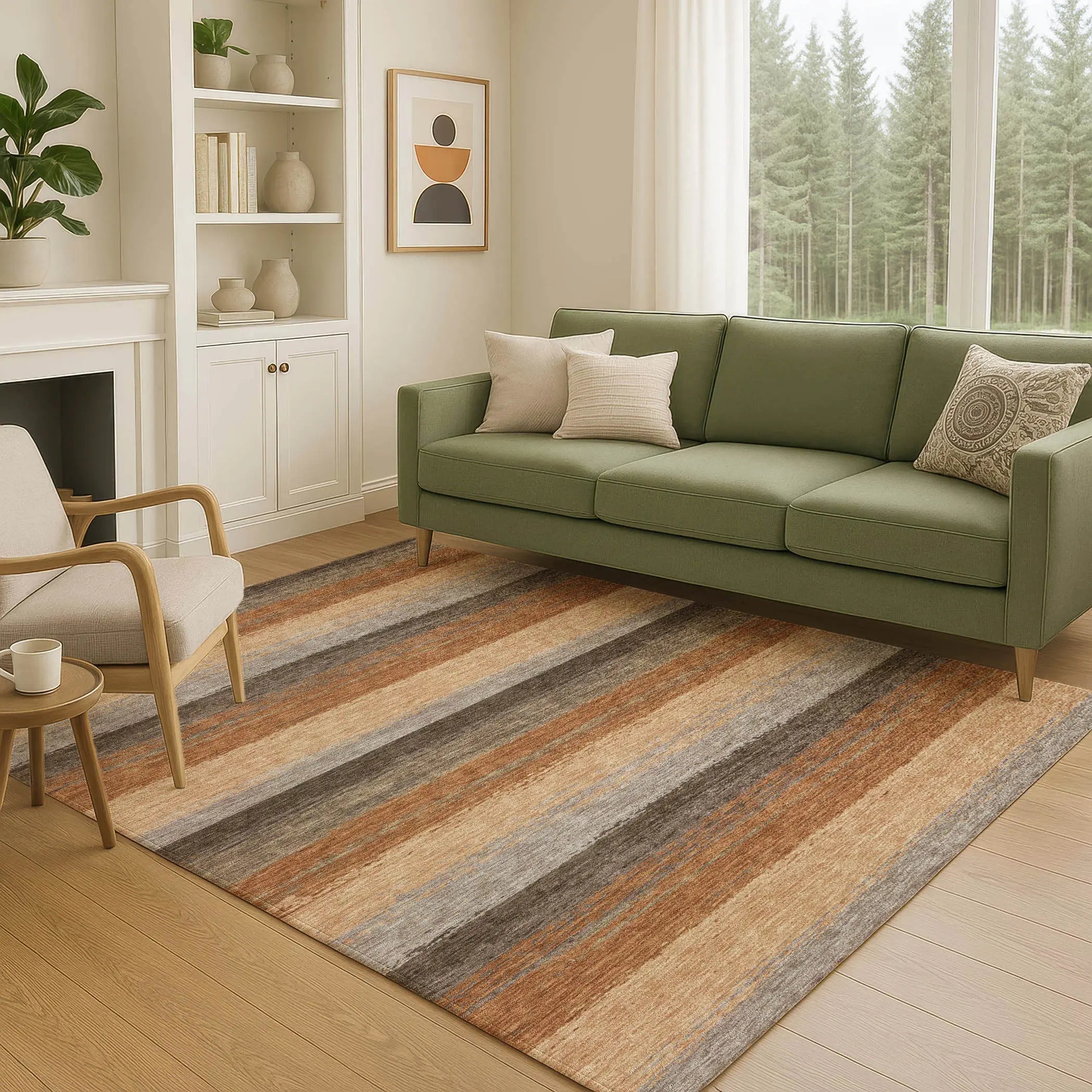 5' X 8' Orange And Green Striped Washable Indoor Outdoor Area Rug Homeroots Outdoor