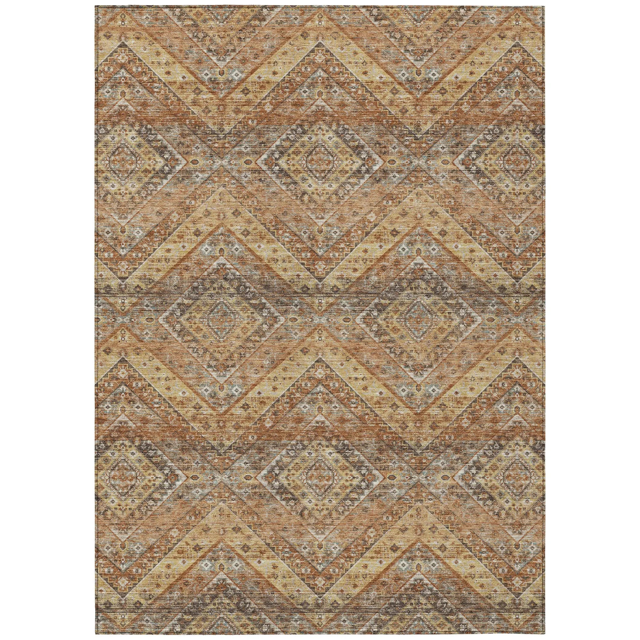 5' X 8' Orange And Green Tribal Washable Indoor Outdoor Area Rug Homeroots Outdoor