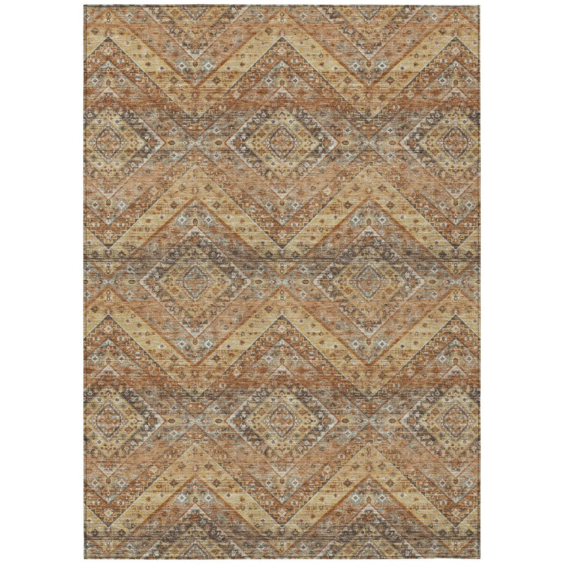 5' X 8' Orange And Green Tribal Washable Indoor Outdoor Area Rug Homeroots Outdoor