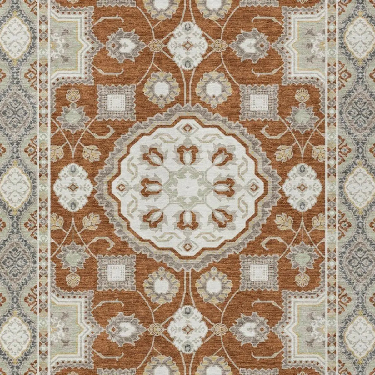 5' X 8' Orange And Ivory Floral Medallion Washable Indoor Outdoor Area Rug Homeroots Outdoor