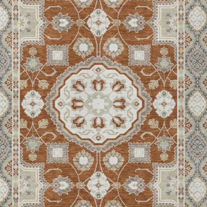 5' X 8' Orange And Ivory Floral Medallion Washable Indoor Outdoor Area Rug Homeroots Outdoor