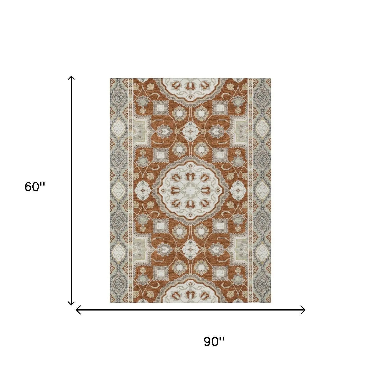 5' X 8' Orange And Ivory Floral Medallion Washable Indoor Outdoor Area Rug Homeroots Outdoor