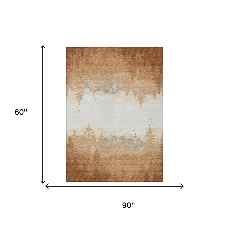 5' X 8' Orange And Ivory Floral Washable Indoor Outdoor Area Rug Homeroots Outdoor