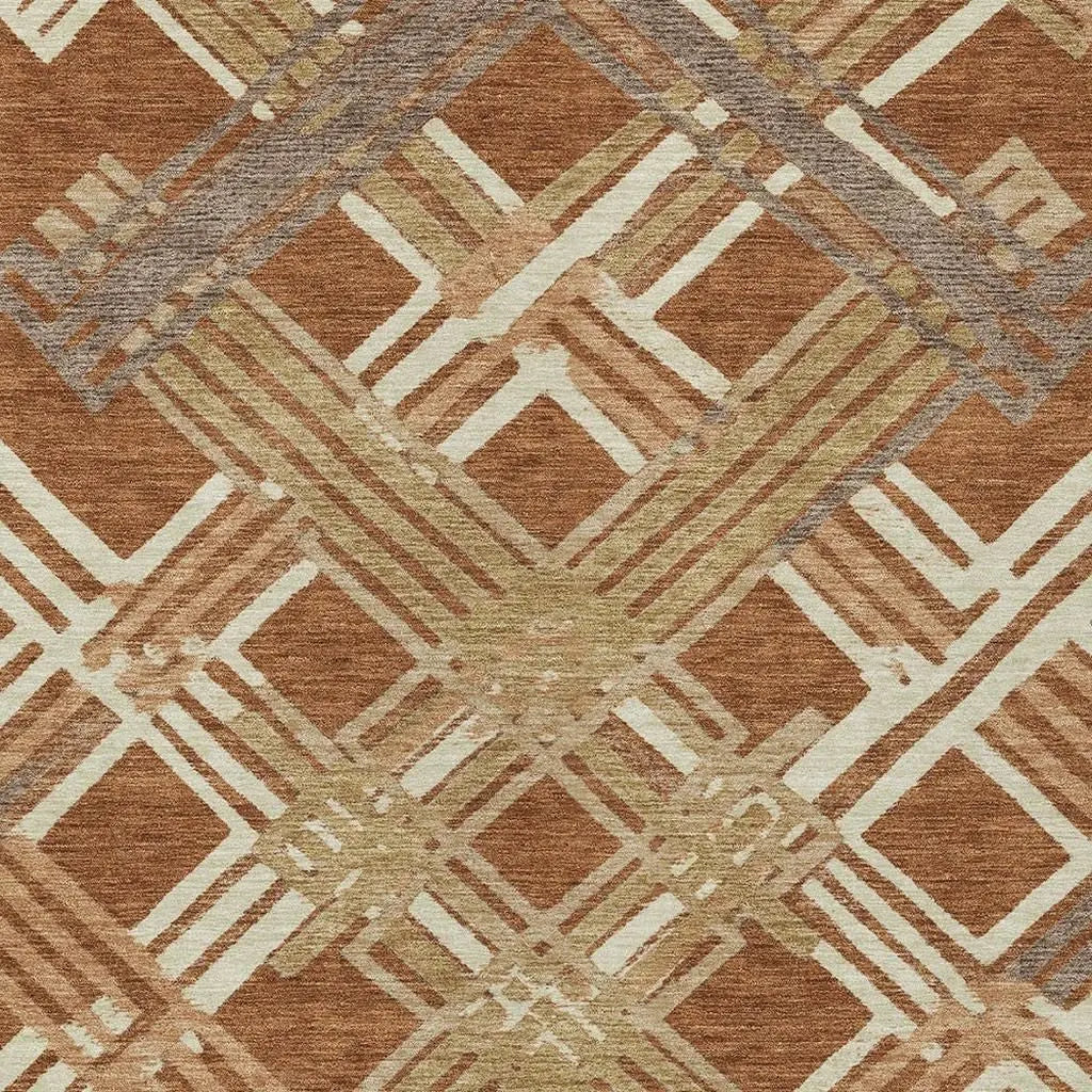 5' X 8' Orange And Ivory Geometric Washable Indoor Outdoor Area Rug Homeroots Outdoor
