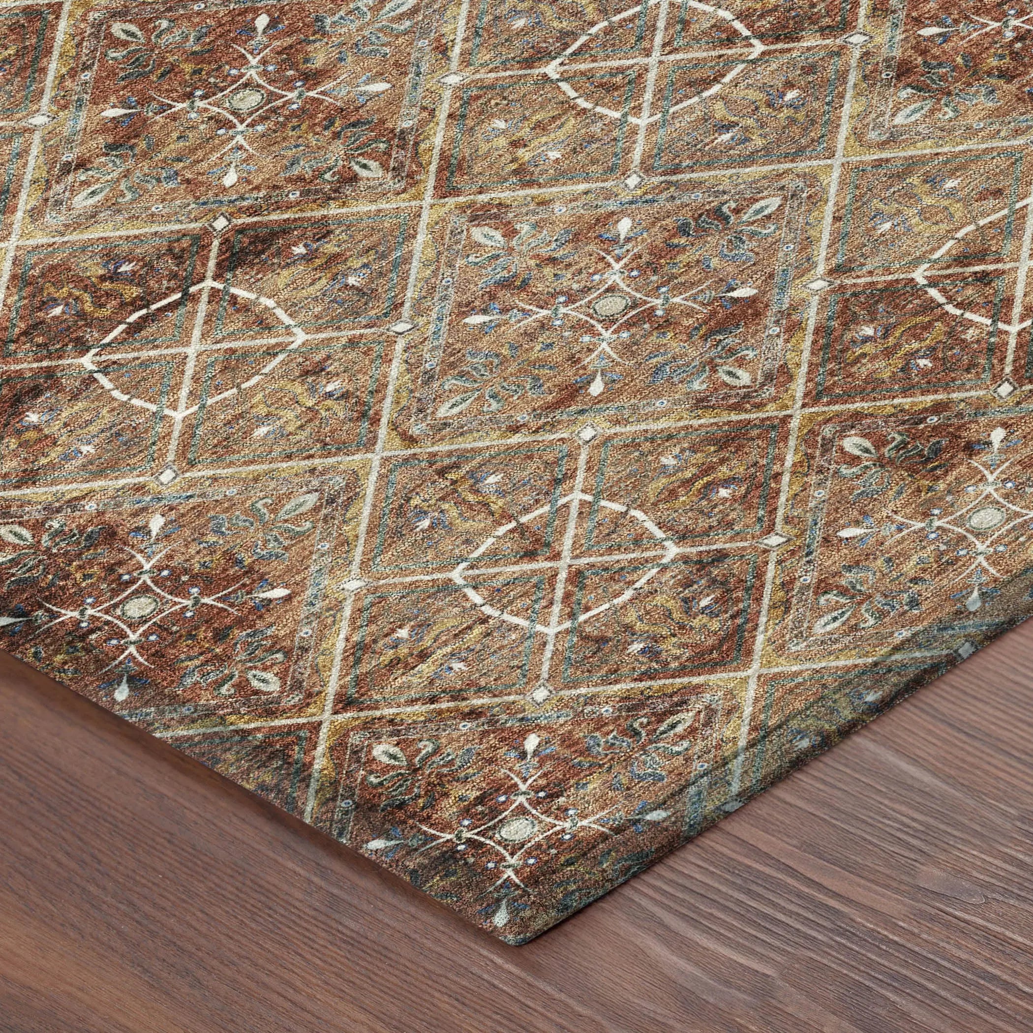 5' X 8' Orange And Khaki Geometric Washable Indoor Outdoor Area Rug Homeroots Outdoor