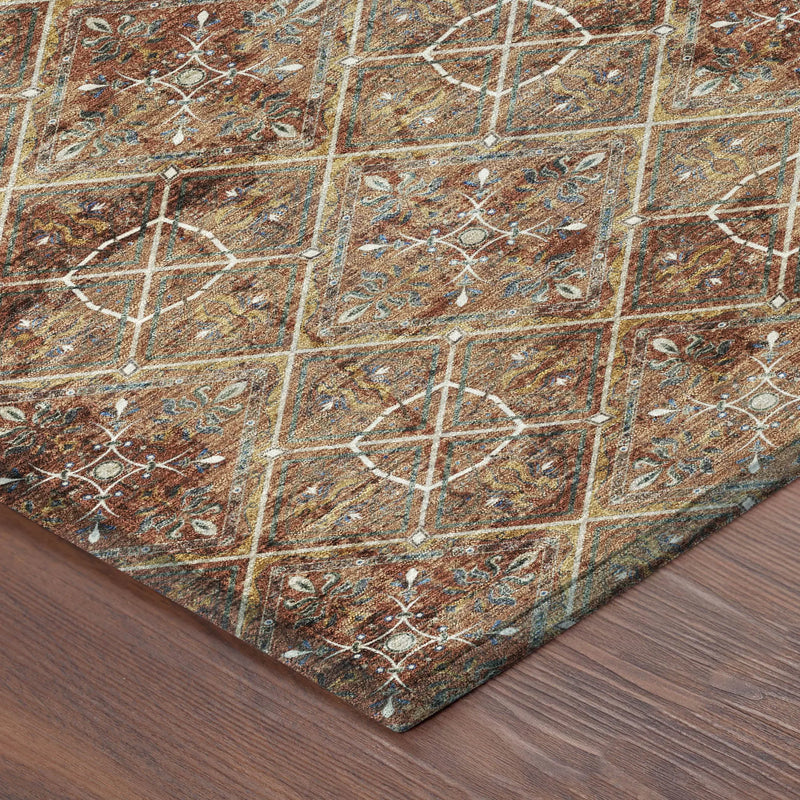 5' X 8' Orange And Khaki Geometric Washable Indoor Outdoor Area Rug Homeroots Outdoor