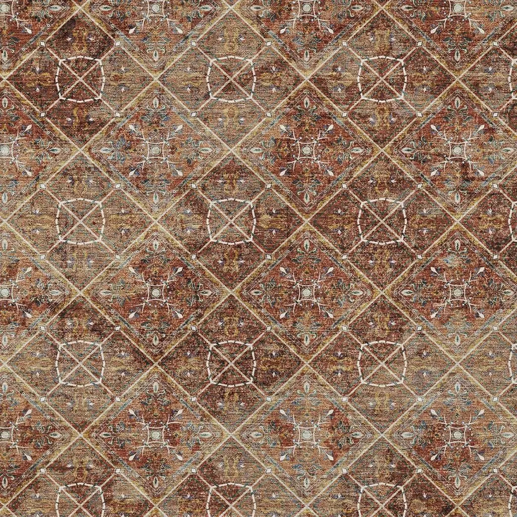5' X 8' Orange And Khaki Geometric Washable Indoor Outdoor Area Rug Homeroots Outdoor