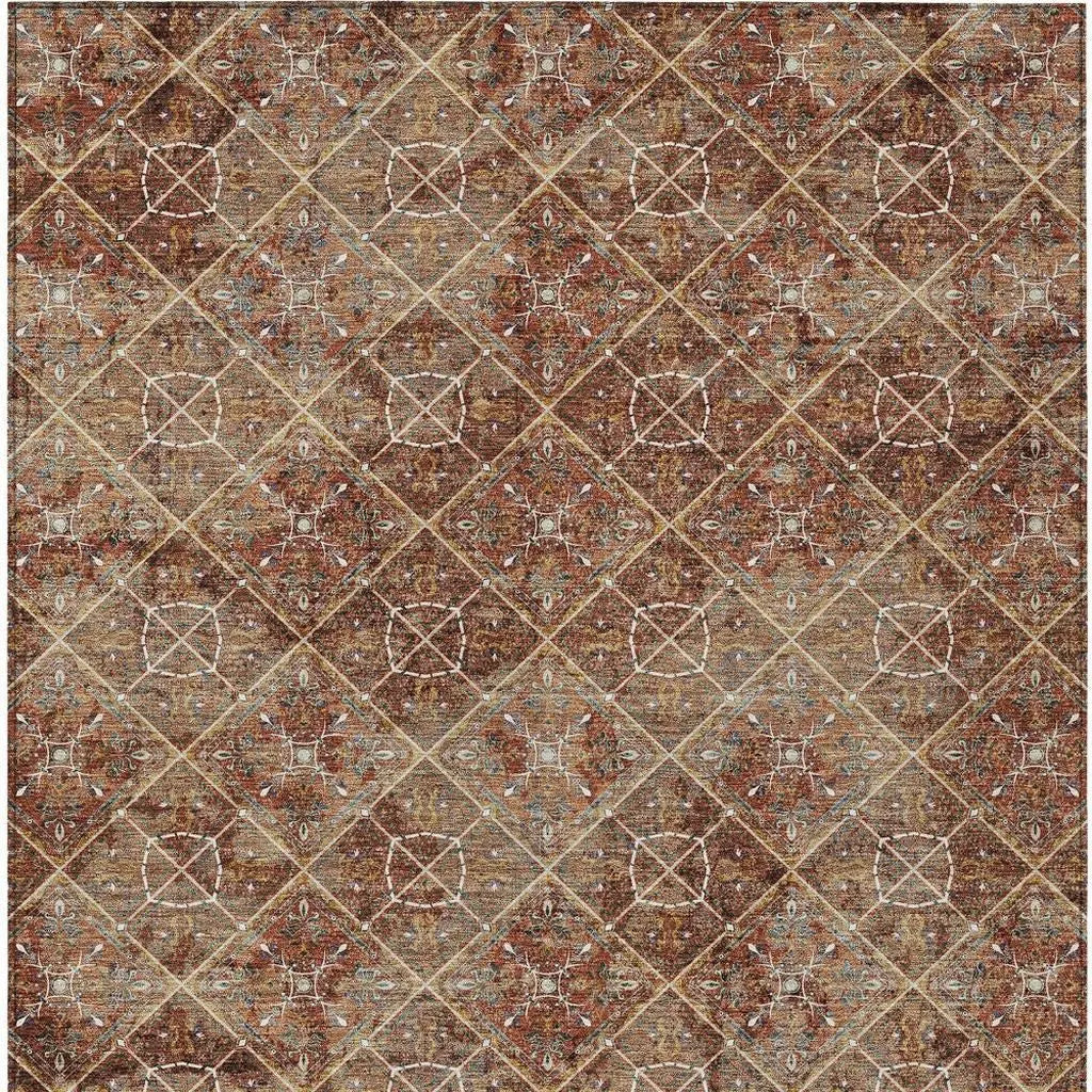 5' X 8' Orange And Khaki Geometric Washable Indoor Outdoor Area Rug Homeroots Outdoor