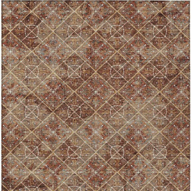 5' X 8' Orange And Khaki Geometric Washable Indoor Outdoor Area Rug Homeroots Outdoor