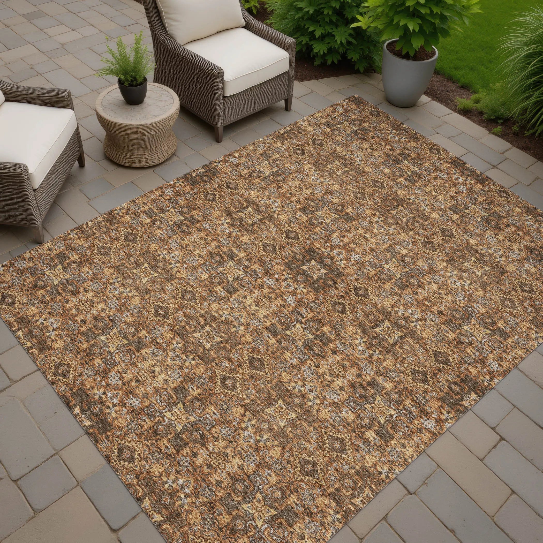 5' X 8' Orange And Linen Oriental Washable Indoor Outdoor Area Rug Homeroots Outdoor