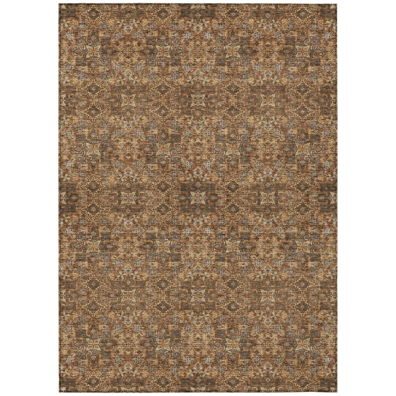5' X 8' Orange And Linen Oriental Washable Indoor Outdoor Area Rug Homeroots Outdoor