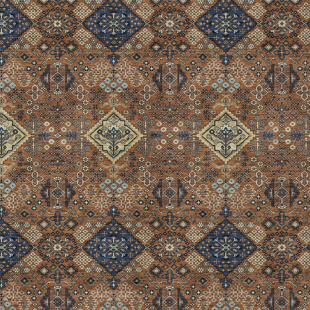 5' X 8' Orange And Navy Blue Geometric Washable Indoor Outdoor Area Rug Homeroots Outdoor