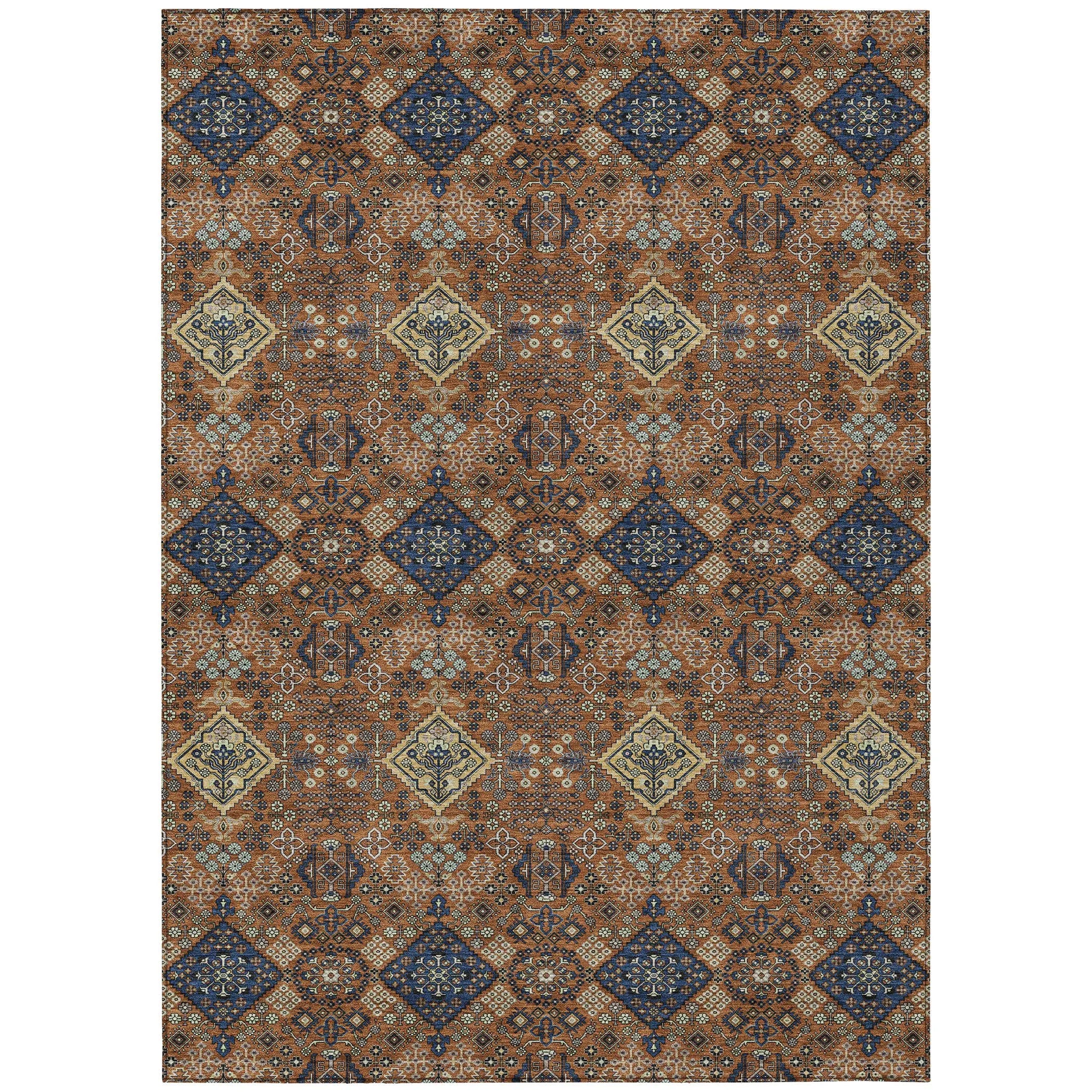 5' X 8' Orange And Navy Blue Geometric Washable Indoor Outdoor Area Rug Homeroots Outdoor