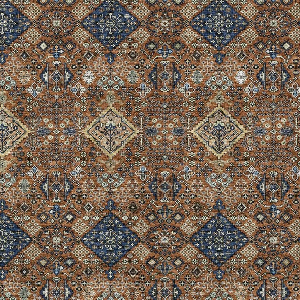 5' X 8' Orange And Navy Blue Geometric Washable Indoor Outdoor Area Rug Homeroots Outdoor