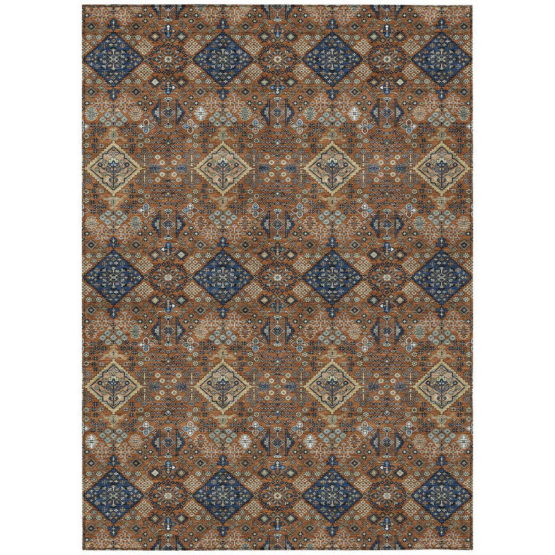 5' X 8' Orange And Navy Blue Geometric Washable Indoor Outdoor Area Rug Homeroots Outdoor
