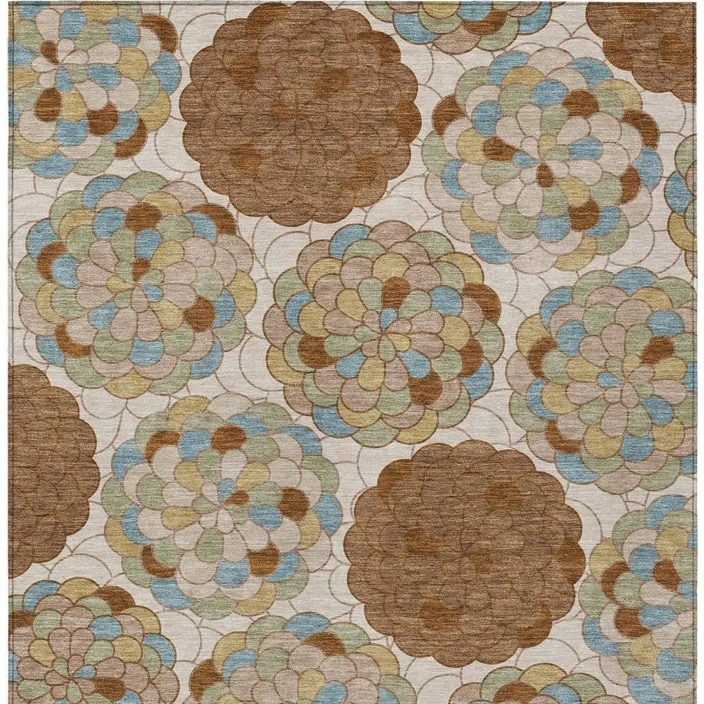 5' X 8' Orange And Rust Floral Washable Indoor Outdoor Area Rug Homeroots Outdoor