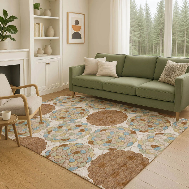 5' X 8' Orange And Rust Floral Washable Indoor Outdoor Area Rug Homeroots Outdoor