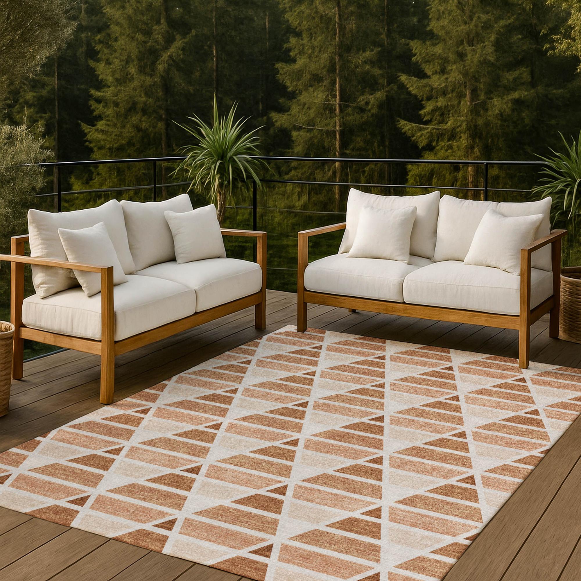 5' X 8' Orange And Rust Geometric Washable Indoor Outdoor Area Rug Homeroots Outdoor