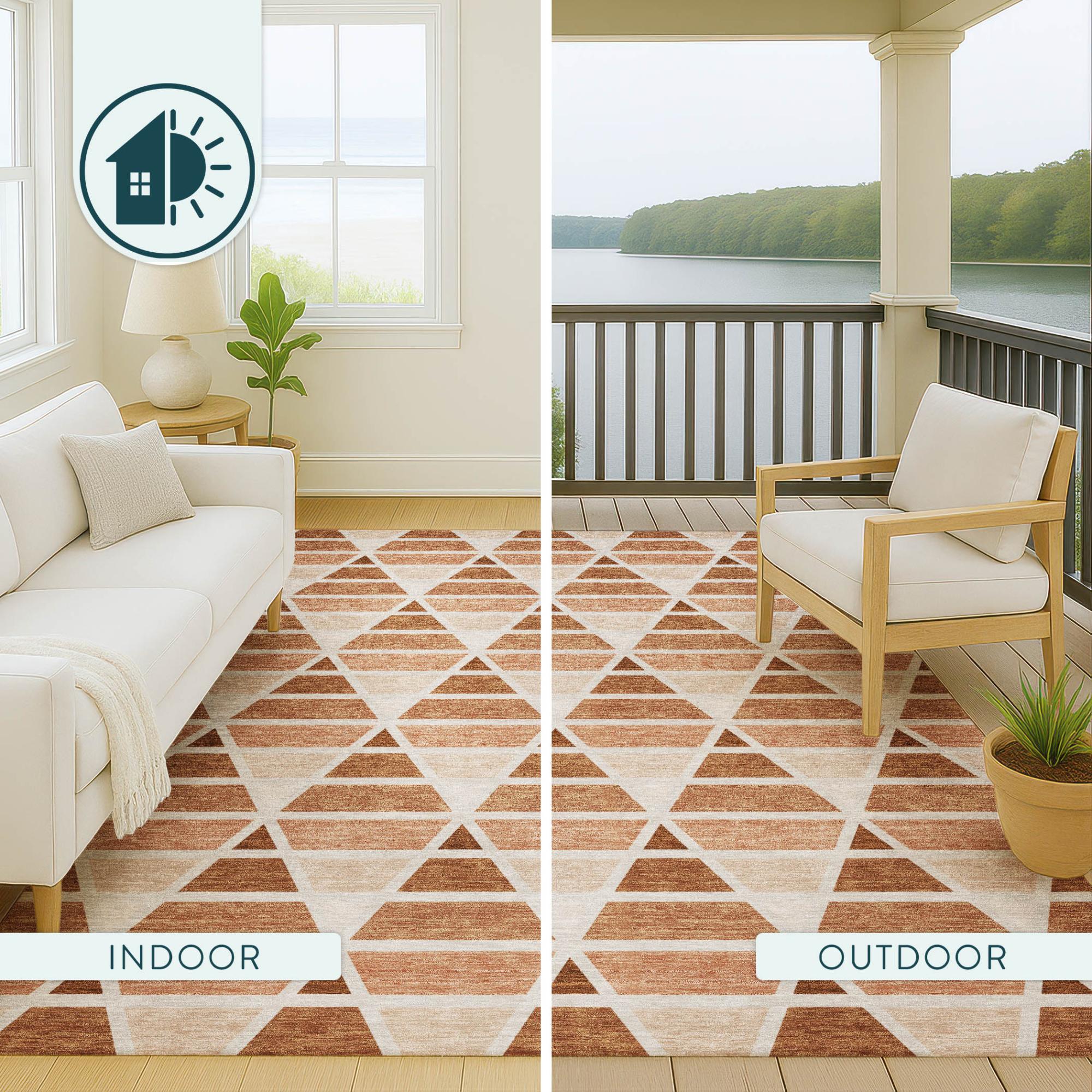 5' X 8' Orange And Rust Geometric Washable Indoor Outdoor Area Rug Homeroots Outdoor