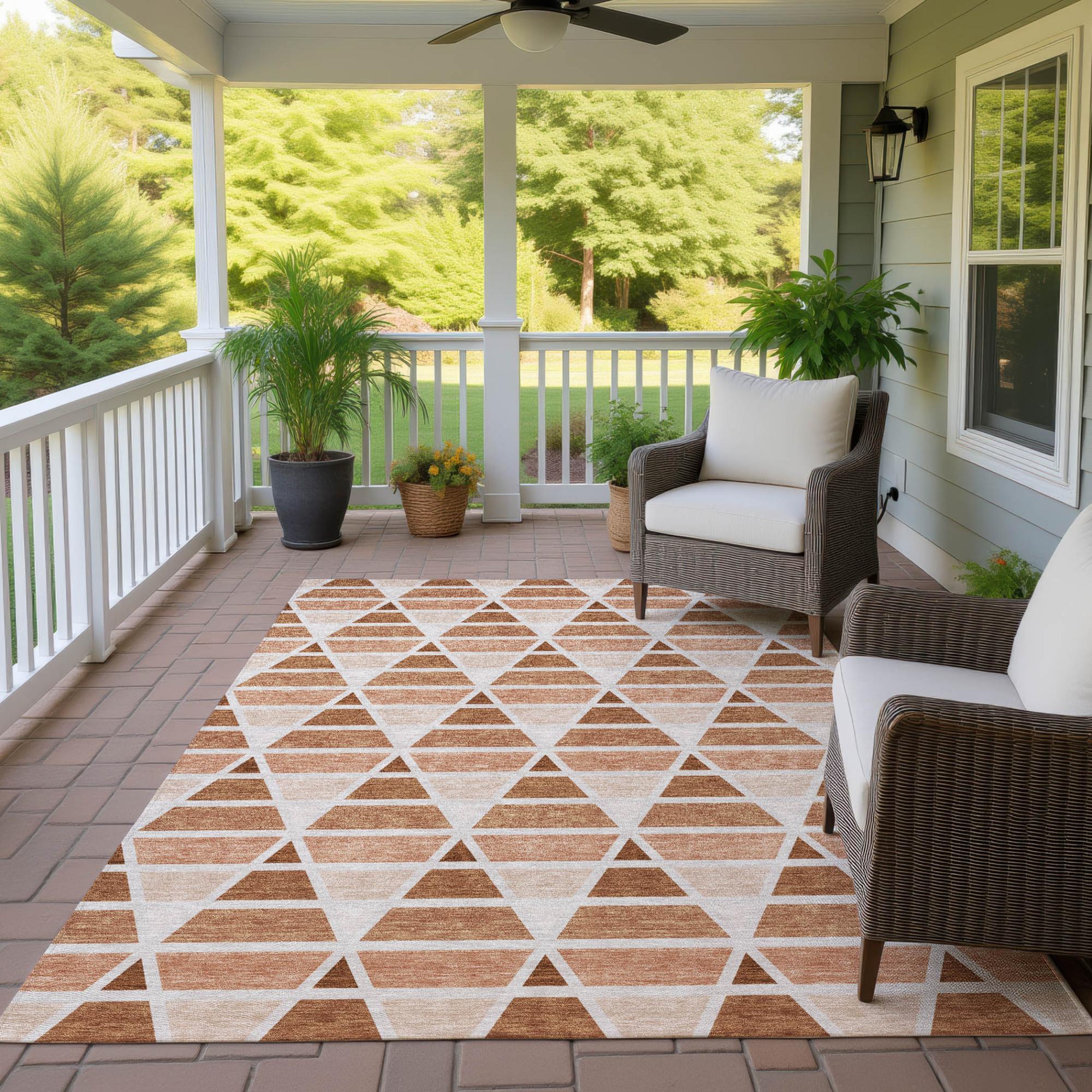 5' X 8' Orange And Rust Geometric Washable Indoor Outdoor Area Rug Homeroots Outdoor