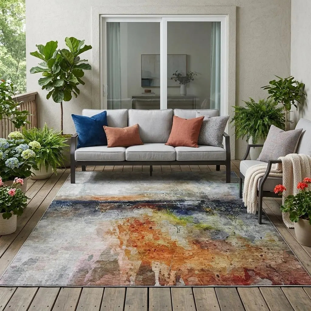 5' X 8' Orange And Silver Abstract Washable Indoor Outdoor Area Rug Homeroots Outdoor