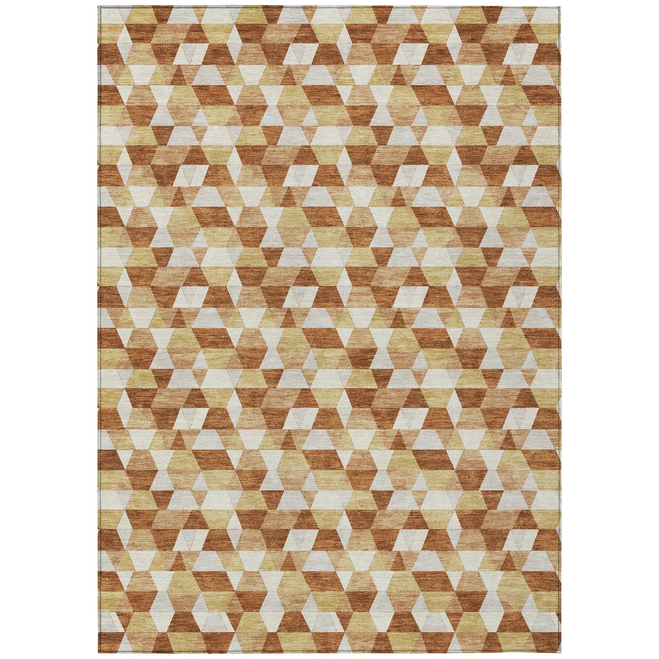 5' X 8' Orange And Silver Geometric Washable Indoor Outdoor Area Rug Homeroots Outdoor