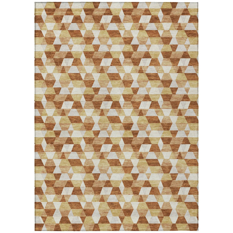 5' X 8' Orange And Silver Geometric Washable Indoor Outdoor Area Rug Homeroots Outdoor