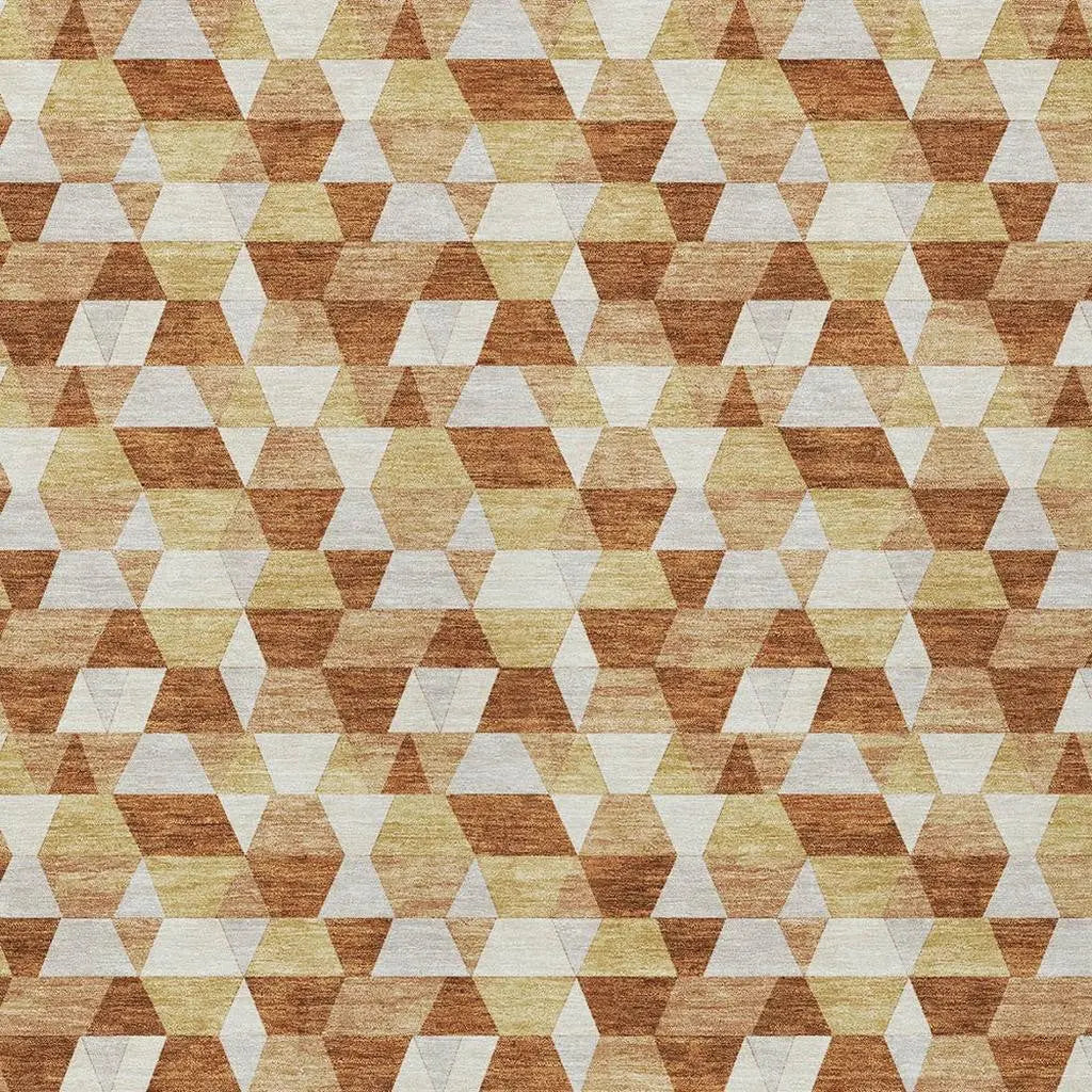 5' X 8' Orange And Silver Geometric Washable Indoor Outdoor Area Rug Homeroots Outdoor